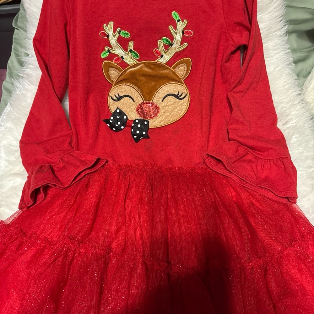 Charming Reindeer Kids Dress - Red